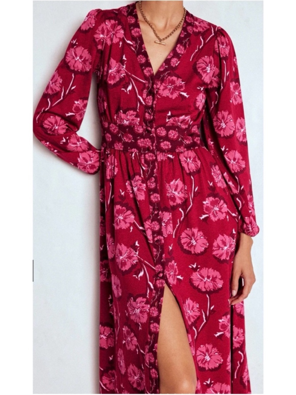 Women's Boden Natalia Long Sleeve Tea Dress Red Delicate Carnation Size 12 Pink